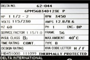 Example of the electrical requirements attached to tools that require power.