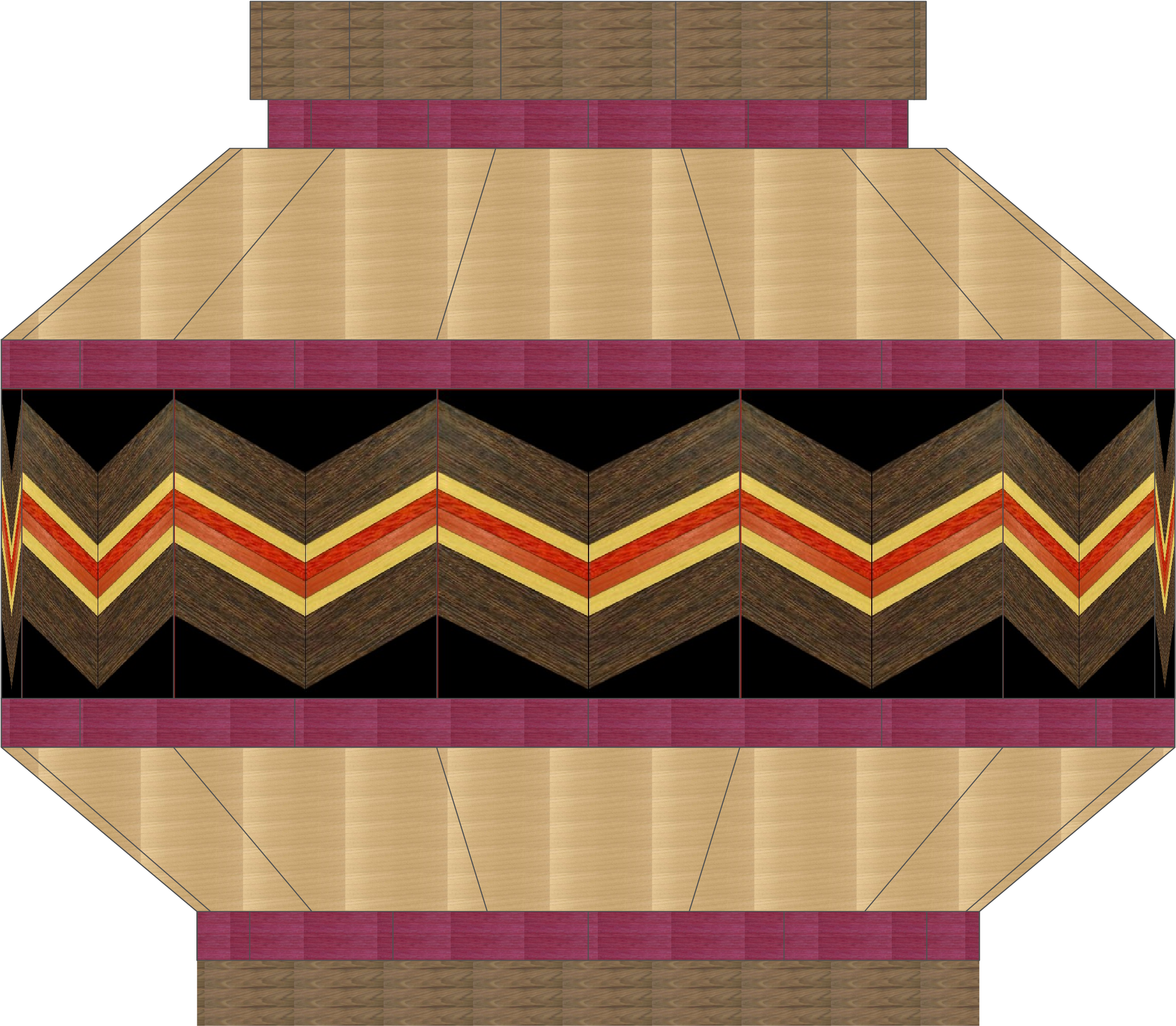 Diagram of the Chevron Vase after assembling each of the rings defined in the woodturning plans.
