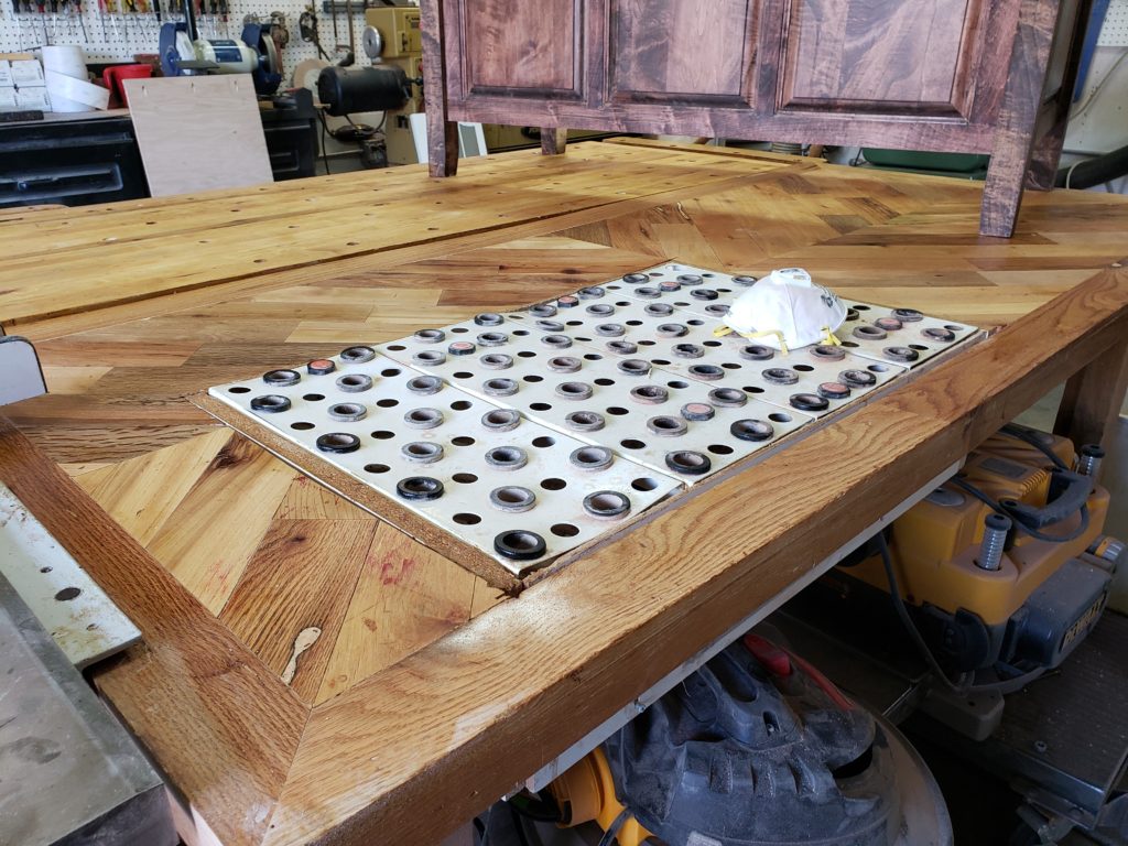 picture of the sanding table.  there are air holes in the tabletop that allow wood dust to be vacuumed up by the dust collector.