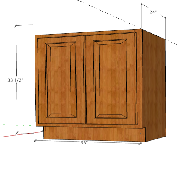 Picture of a standard kitchen base cabinet.