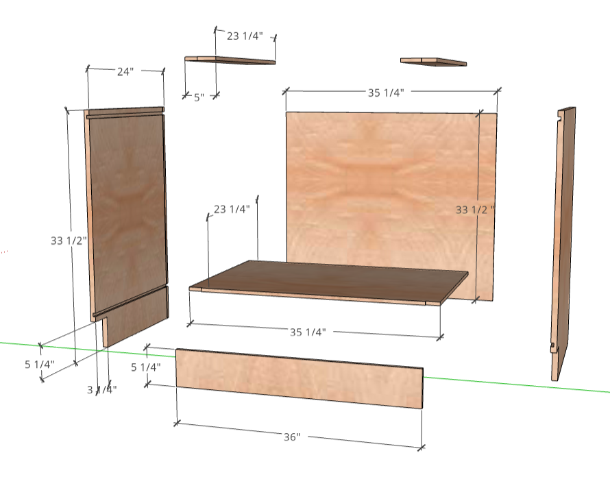 exploded view of the base cabinet plans.