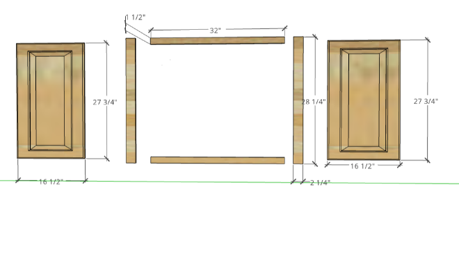exploded view of the base cabinet door frame plans.